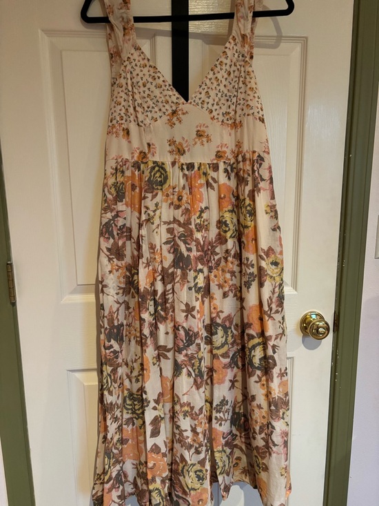 Free People Dresses & Skirts - Free People Cream Maxi Dress with Orange, Brown and Yellow Floral Print